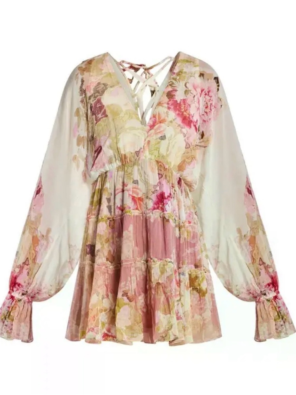 HEMANT & NANDITA Floral Mini Dress in Pink and Cream
